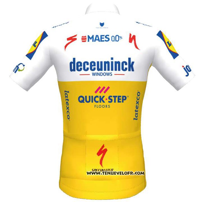 2020 Maillot Ciclismo Deceuninck Quick Step Blanc Jaune Manches Courtes et Cuissard